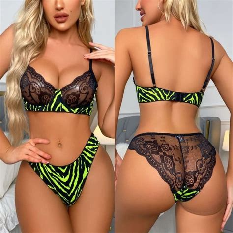 Ensemble De Lingerie Sexy Dentelle Impression Perspective Creuse Tentation Ensemble De Sous