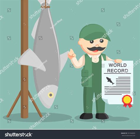 Fat Fisherman Holding Certificate Stock Vector Royalty Free 591048395