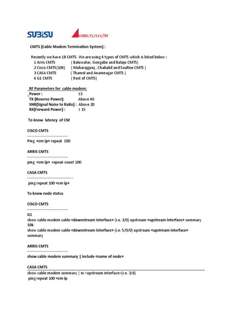 checklist rf support  cable television modem