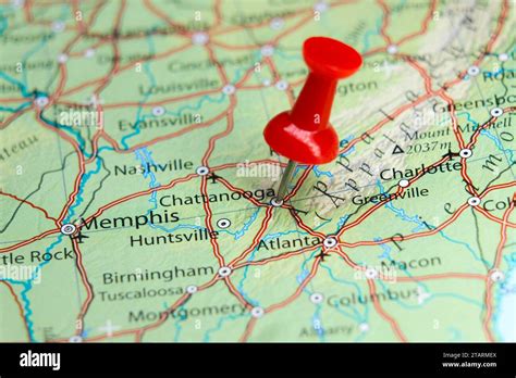 Chattanooga Tennessee Pin On Map Stock Photo Alamy