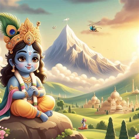 Lord Krishna divine presence in a beautiful Janmashtami scene | Premium ...