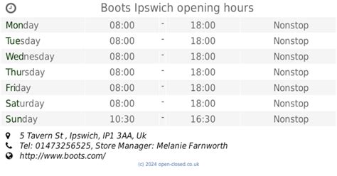 Boots Ipswich opening times, 5 Tavern St