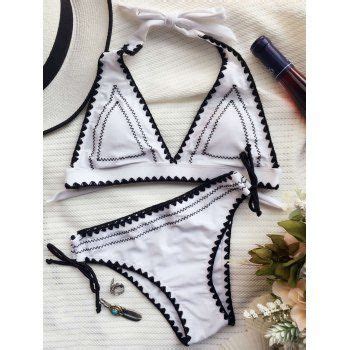 Halter Bowknot Embroidered Bikini Set White M In Bikinis Dresslily