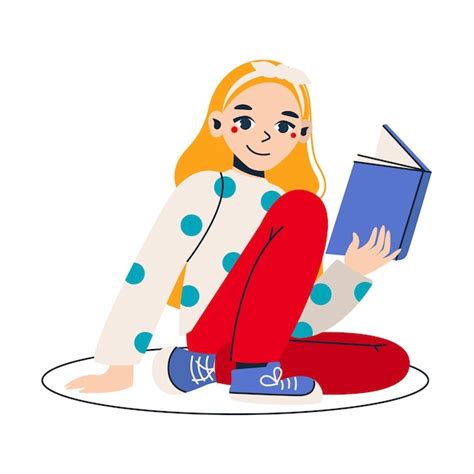 Fille De Dessin Animé Lit Un Livre Jolie Blonde Ensemble D illustrations Vectorielles Vecteur