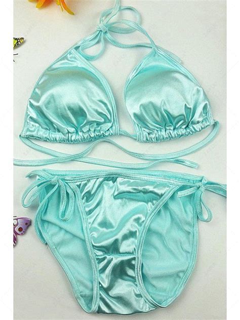 24 OFF 2021 Shimmer Stringy Bikini Set In LIGHT BLUE ZAFUL