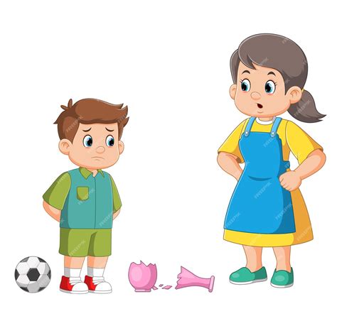 Premium Vector | Angry mother scolding sad preschool son kid for