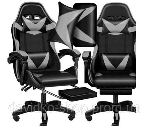Кресло геймерское PLAYER с подставкой для ног и массажем Black/Grey ...
