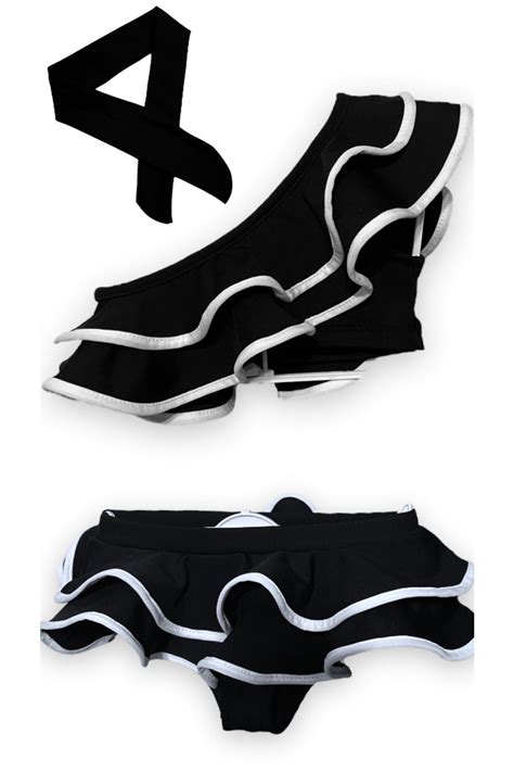 Lolliboomkids Kız Çocuk Siyah Renk Tek Omuz Fırfırlı Bikini Takımı Saç Bandı Hediyeli Son Moda