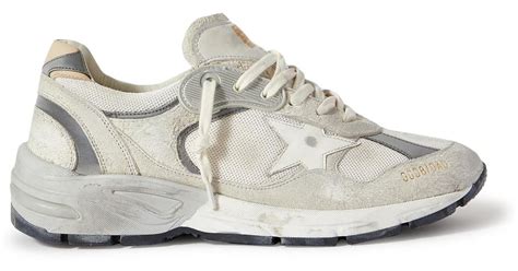 Golden Goose Dad-star Distressed Leather-trimmed Suede And Mesh