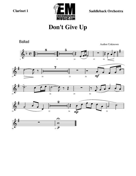 Dont Give Up Clarinet Sheet Music Pdf Rick Muchow Praisecharts