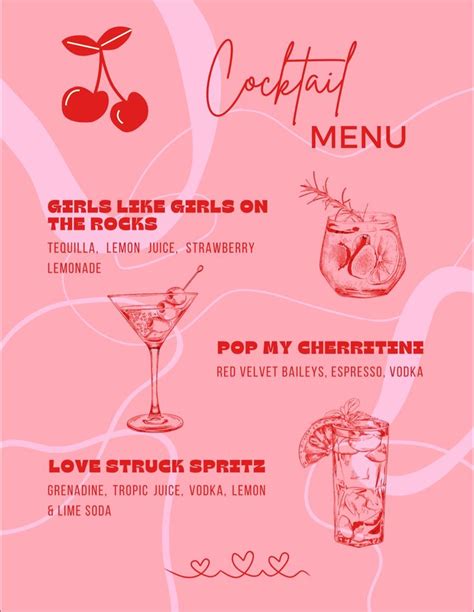 Cocktail Menu For Galentine S Day In 2024 Galentines Cocktails