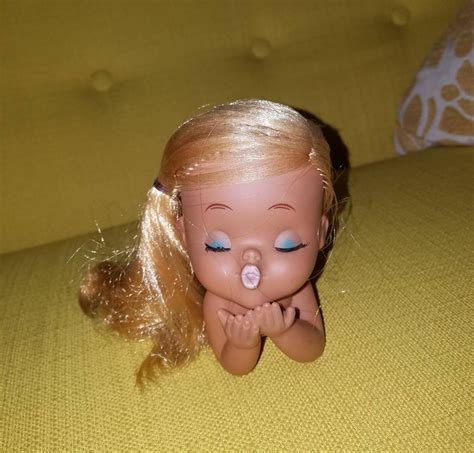 Rare Vintage S Kitsch Posable Head Waist Sun Tan Beach Blonde Kissing Sexy Girl Doll Eyelashes
