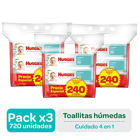 Toallitas Húmedas Huggies Cuidado 4 en 1 Pack x3 Inkafarma