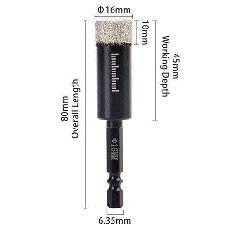 16 мм алмазное сверло с шестигранным хвостовиком для стекла, керамики и ...