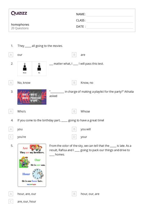 50 Homophones And Homographs Worksheets For 8th Class On Quizizz