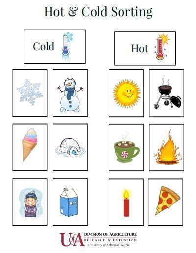 FREE PRINTABLE Hot Cold Sorting Activity Sorting Activities