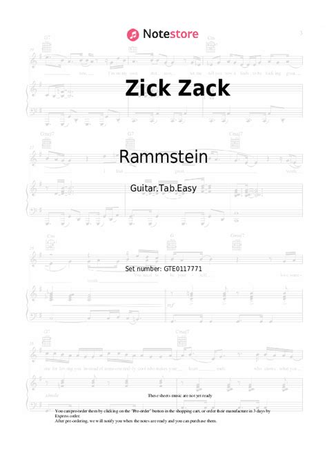 Zick Zack Tabs Easy Guitar Rammstein In Note Store Guitar Tab