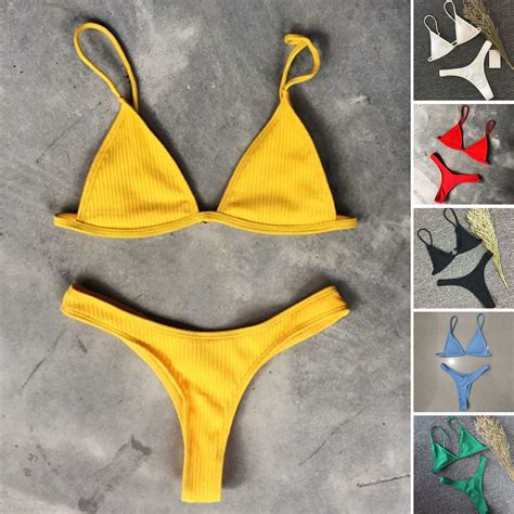 Sunsanly 2 Pcs Set Women Bikini Set Backless Adjustable Straps Deep V Neck Padded Quick Dry