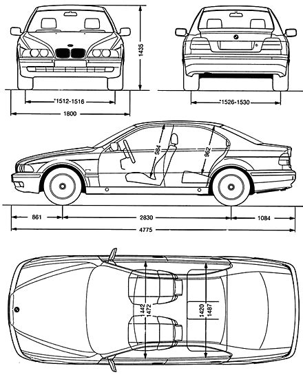 1995 Bmw 5 Series E39 Sedan Blueprints Free Outlines