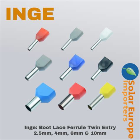 Inge Boot Lace Ferrule Twin Entry 6mm Cord End Type Insulated Terminal