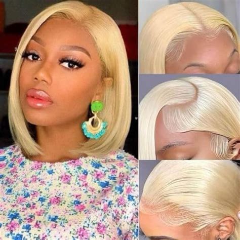 Amazon Blonde Bob Wig Density X Lace Front Wigs Human Hair HD Transparent Lace