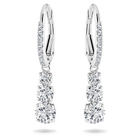 Attract Trilogy Hoop Earrings Round Cut White Rhodium Plated Swarovski