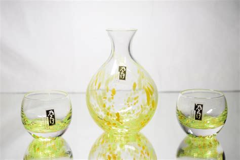 Vintage Sake Glass Set Japanese Sake Set Glass Sake Set Art Glass Sake Japan Sake Flask And Cups