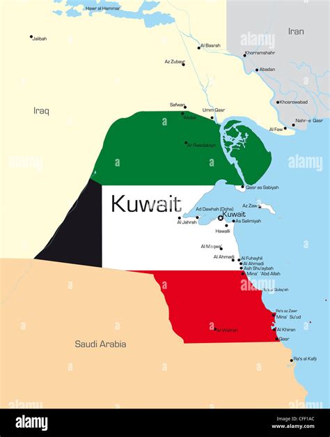 Abstract Vector Color Map Of Kuwait Country Colored By National Flag