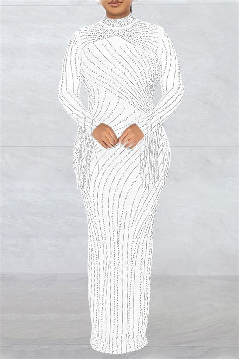 Wholesale Black Sexy Patchwork Hot Drilling See Through Half A Turtleneck Long Sleeve Two Pieces