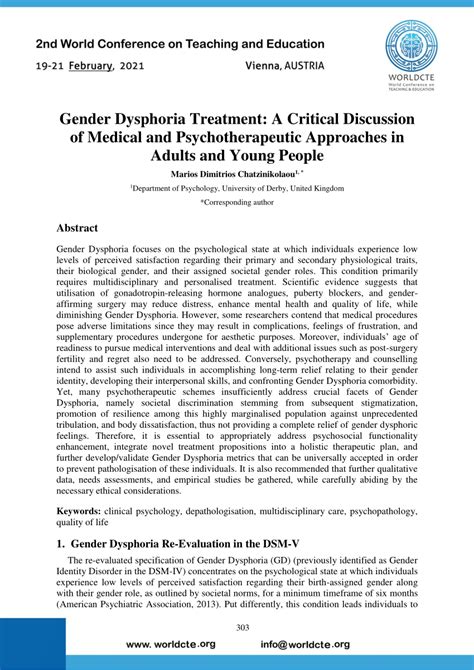 Pdf Gender Dysphoria Treatment A Critical Discussion Of Medical And