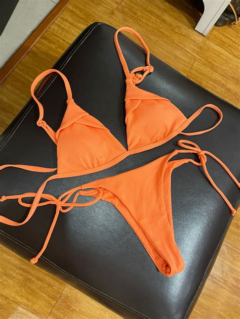 Shein Orange Bikini Women S Fashion Swimwear Bikinis Swimsuits On Carousell
