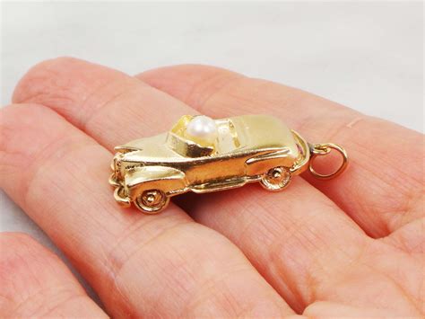 vintage  gold car charm yellow gold  convertible etsy car