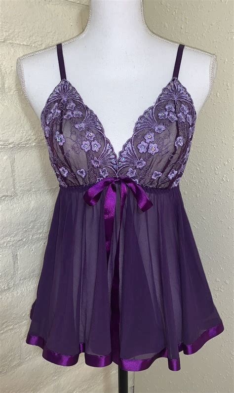 Risque Ribbon And Lace Lingerie Babydoll Top Purple W Gem