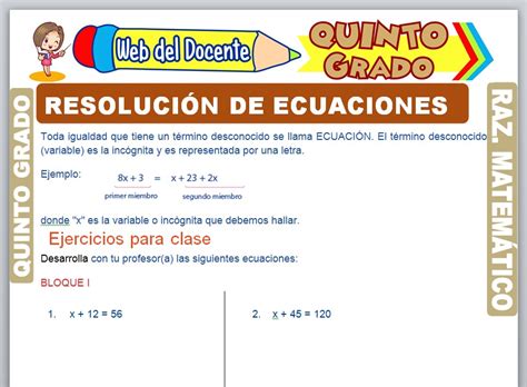 Resolución de Ecuaciones para Quinto Grado de Primaria