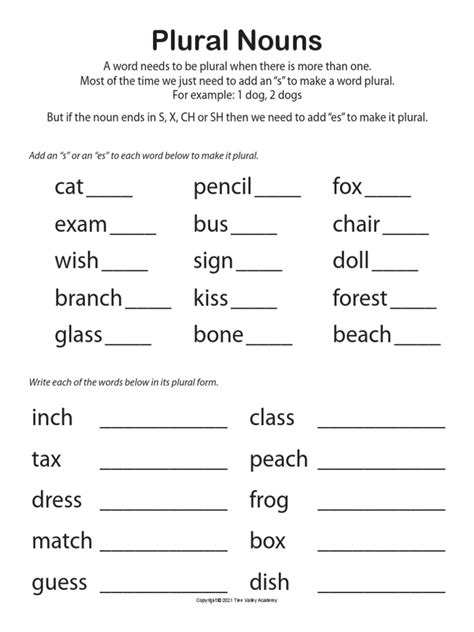 Plural Nouns Worksheets Pdf Plural Grammatical Number