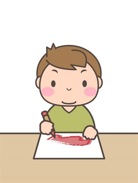 プリント用イラスト お絵描きを楽しむ男の子 無料イラスト素材｜素材ラボ