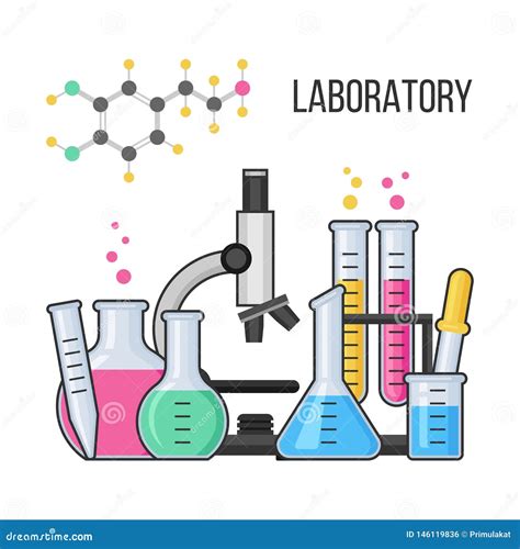 Science Equipment In Chemistry Laboratory Vector Illustration Stock