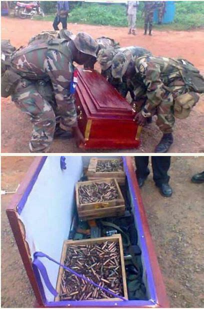 Nigerian Army Recovers Heavy Arms And Ammunition In A Coffin At A