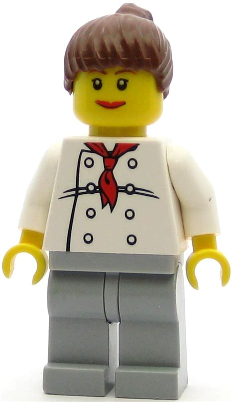 Lego Town Minifigure Chef Buttons Reddish Brown Ponytail Hair