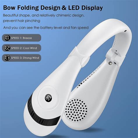 Neck Fan, Portable Foldable Bladeless Neck Fans, Intelligent Led