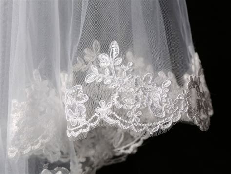 Elegant Whiteivory Two Layers Lace Edge Tulle Veil Tulle Veils Lace Edging Veil