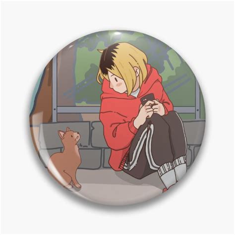 Kenma With A Cat Haikyu Nekoma High Simple Cute Anime Design Pin