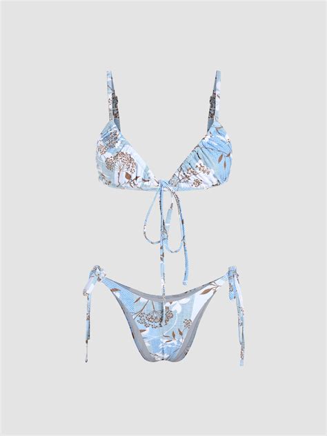 Tree Pattern Tie Side Bikini Swimsuit Cider
