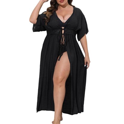 Daznico Womens Plus Size Swimsuit Cover Up Deep V Neck Bathing Suit Swimwear Bikini Coverup Long