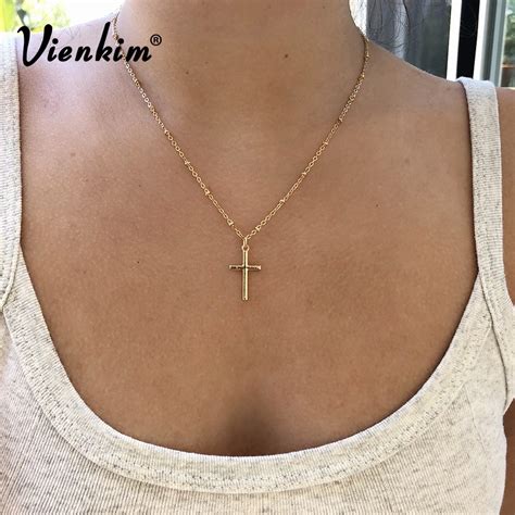 Vienkim 2018 Summer Gold Chain Cross Necklace Small Gold Cross
