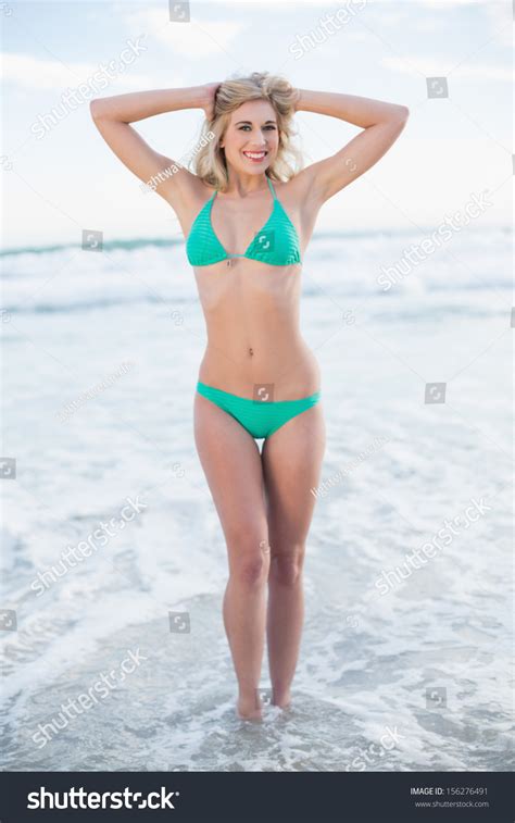 Gorgeous Blonde Woman Green Bikini Holding Stock Photo 156276491 Shutterstock