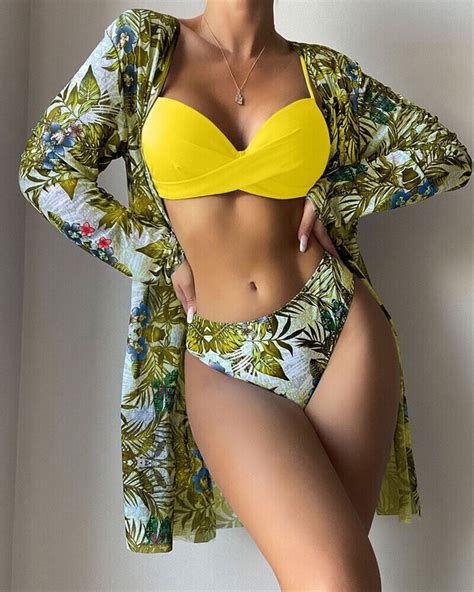 Conjunto De Bikini De Cintura Baja De Tres Piezas Super C Modo Para