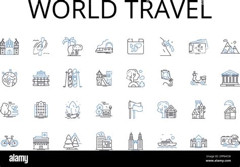 World Travel Line Icons Collection Global Journey Overseas Adventure