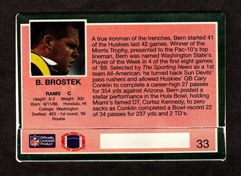 1990 ACTION PACKED RC 33 BERN BROSTEK LOS ANGELES RAMS ROOKIE CARD