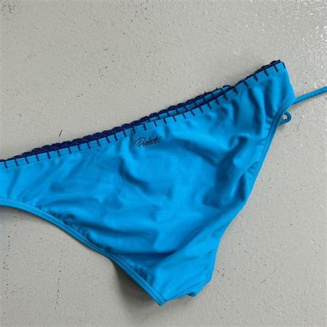 Vintage S S Blue Bikini Bottoms With Navy Depop